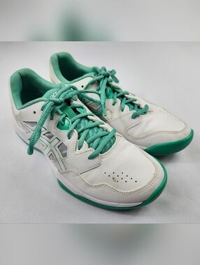 Asics White and Teal Women's 8.5 M Athletic Running Tennis Shoes